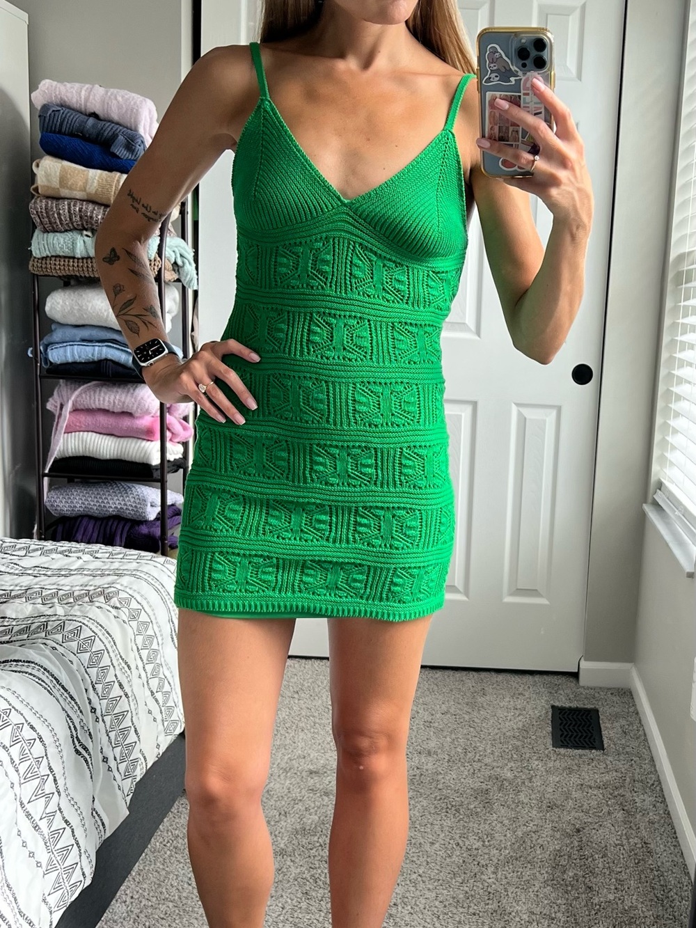 Olive + Oak Green Knit Mini Dress